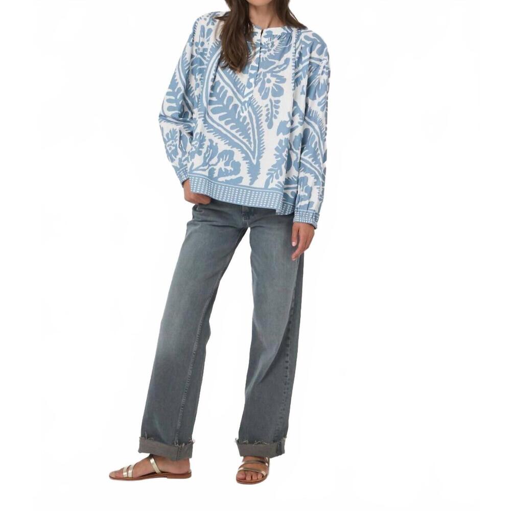 NEW REPEAT CASHMERE cotton oversized pattern blouse in denim
